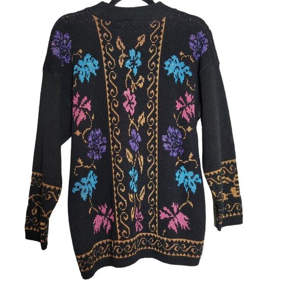 Vintage Women's Mock Neck Metallic Floral 80's Sweater sz M - Picture 2 of 5